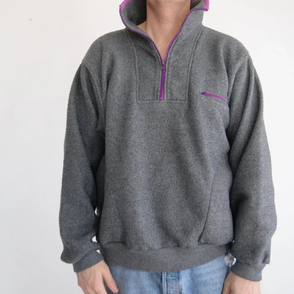 VTG Sun Stations Sportswear Grey Purple Fleece Quarter Zip Pullover Sweater XL - Picture 2 of 11